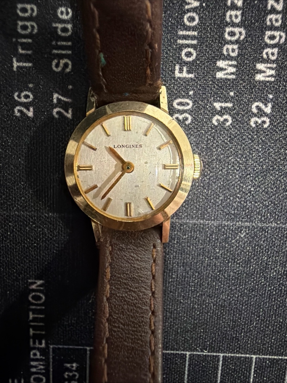 Vintage Longines Gold tone Case Watch with Brown Strap and Light Dial